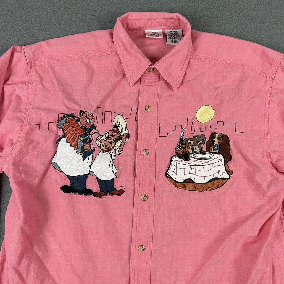 Vintage Disney Lady and the Tramp Shirt Mens Medium Pink Graphic Embroidered 90s - Image 2 of 4