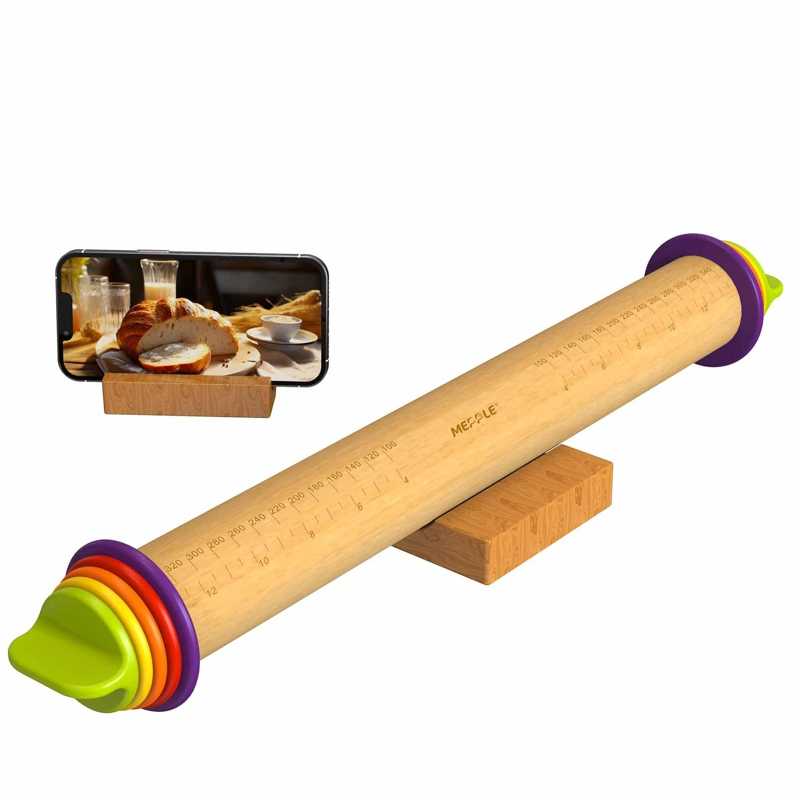 Rolling Pin with Thickness Rings for Baking,Fondant, Pizza, Pie Crust, Cookie...