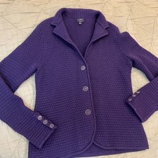 Talbots MP Merino Wool Cardigan Sweater Dark Purple Blazer So Soft!