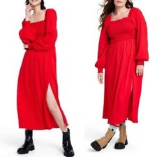 3X LA LIGNE x Target Smocked Bodice Midi Dress Red