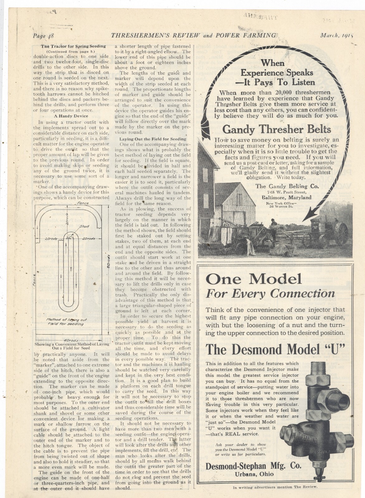 Desmond Injector 1915 Desmond Stephan Mfg. Co. Ad: Model U Water Injector - Urbana, OhiO ...