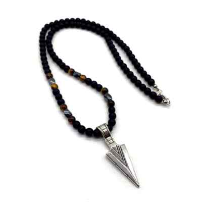 Collier Homme 64cm perles Oeil de tigre Hématite Agate mate