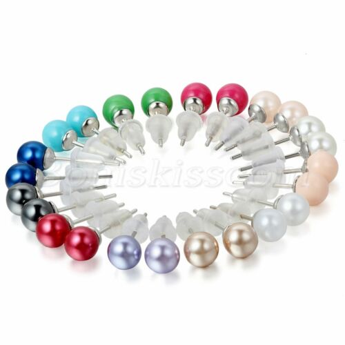 12 pairs Women Mixed Color Imitation Pearl Ball Studs Hypoallergen Earrings Pins - Afbeelding 1 van 5