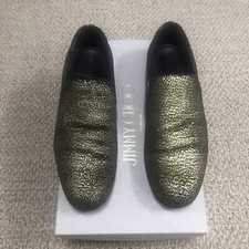 JIMMY CHOO Sloane Metallic Gold Pony Fabric Slip-On Loafers Originally 695