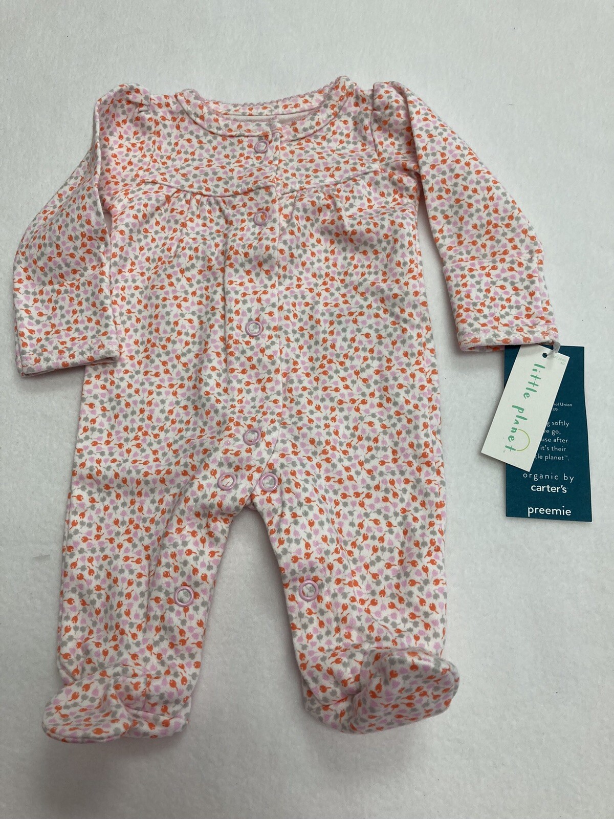 Preemie baby girl footie Little by Carter's organic mitten cuffs