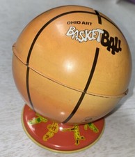 Vintage Ohio Art Tin Metal Basketball Coin Bank w/ Plug Kids Sports Room Decor