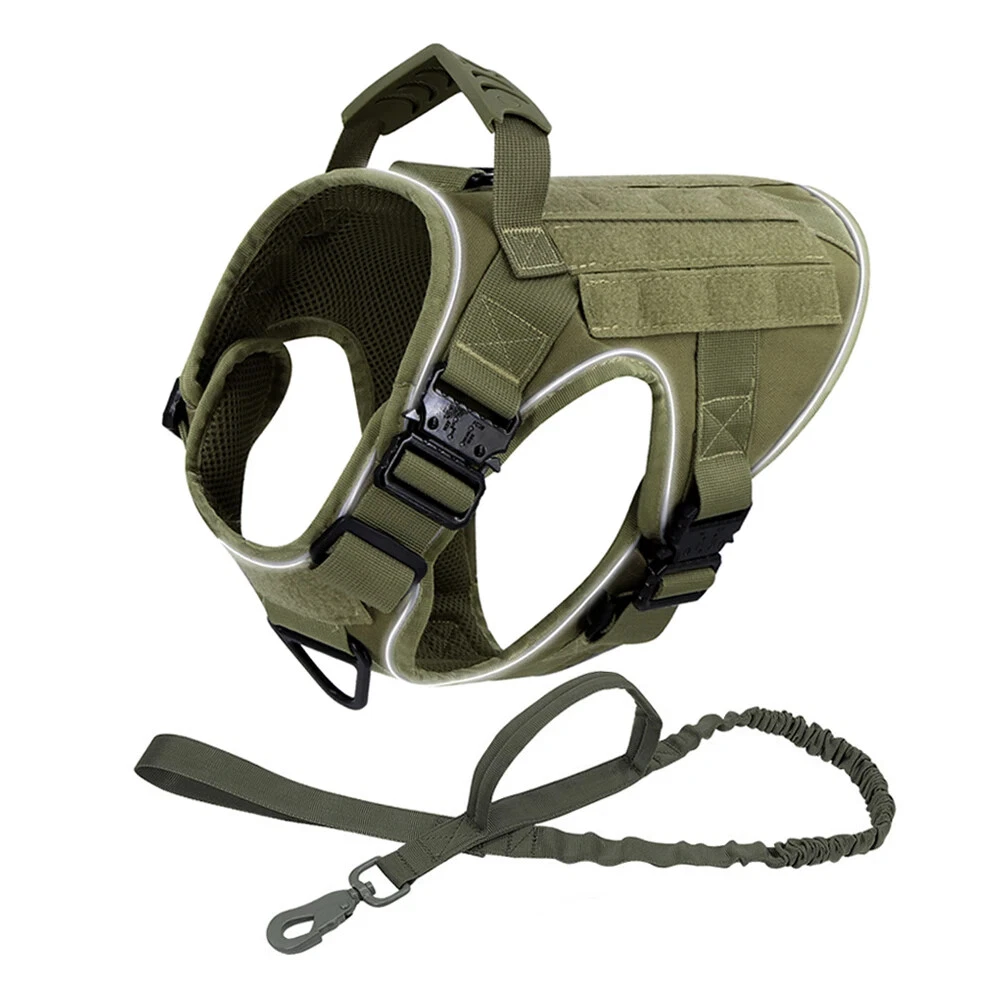 Dog Harness with 4 Metal Buckle Military Tactical Pet Training Vest Harnesses