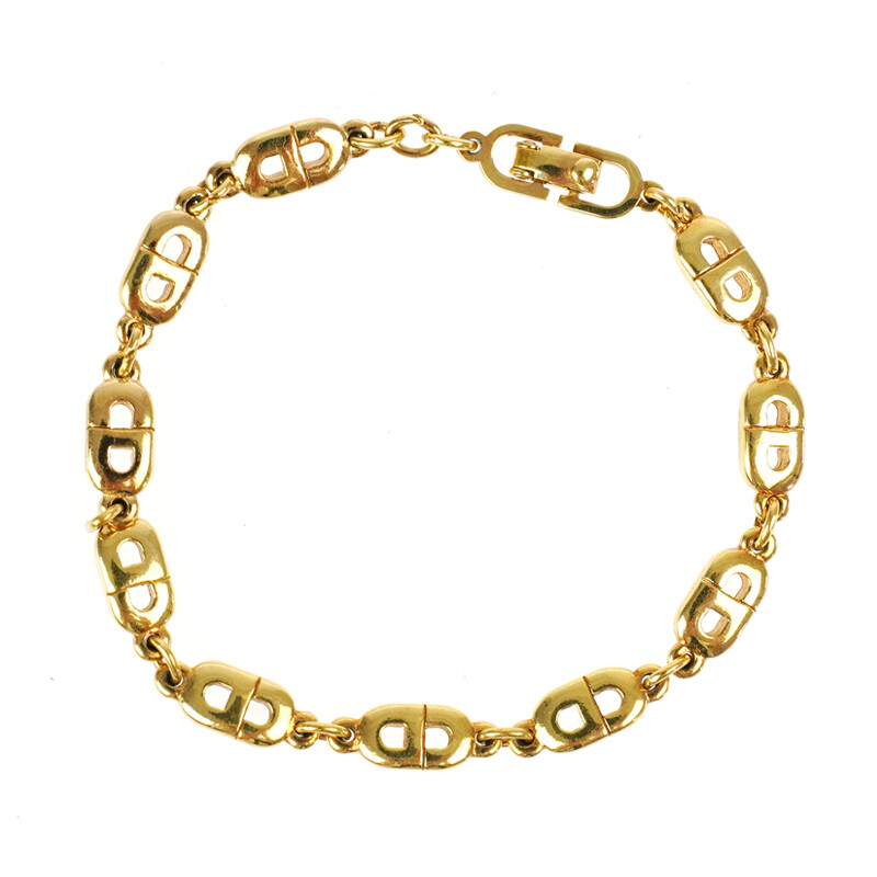 アクセサリー Dior Vintage CD Logo gold bracelet Christian Dior Authentic CD Logo Motif Gold Chain Link