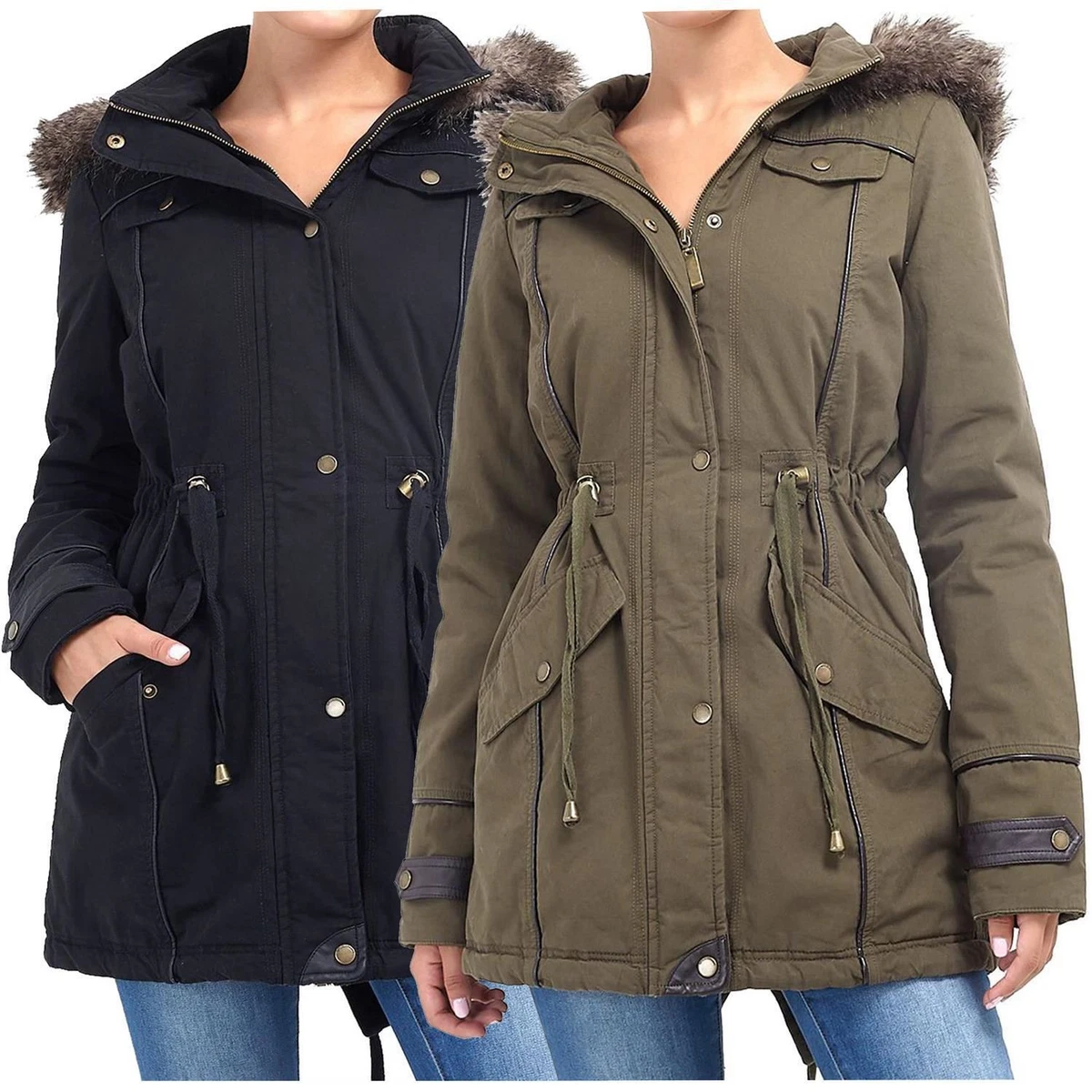 Womens Allure Military Faux Fur Fishtail Quilted Parka Winter