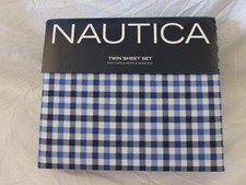 3 pc Nautica Milwood Blue  White Twin Sheet Set NIP