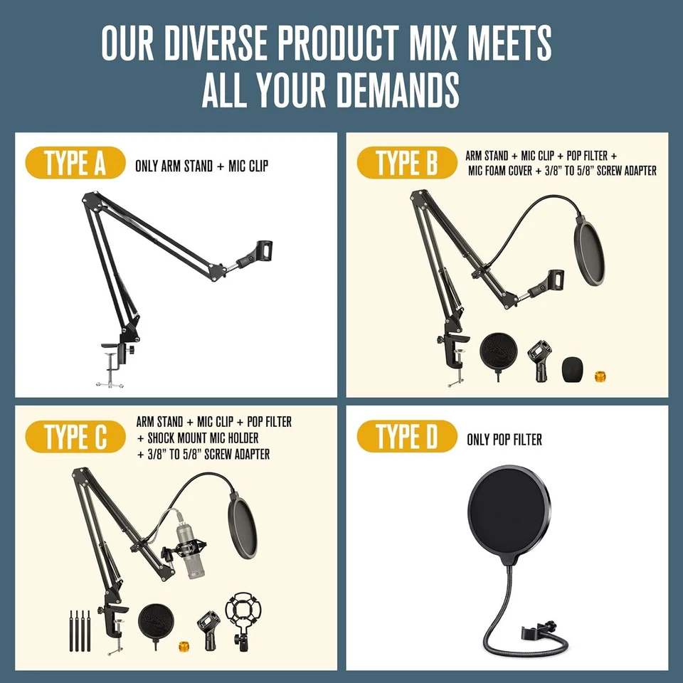 Mikrofonarmständer Schraubadapter, Pop-Filter, Mikrofonclip,Stoßdämpferhalterung - Bild 2 von 4