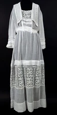 EDWARDIAN TEENS WHITE MUSLIN DRESS W LACE INSERT TOP & SKIRT