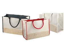 Juco Tote Bag With Burlap and Cotton Accents 17.5"Wx11.5"Hx8.5"D 3 Pack 