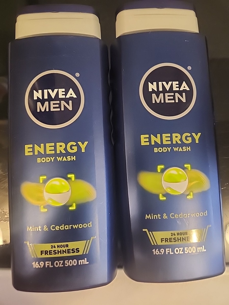 2 Nivea Men Energy Body Wash 16.9 oz 24hr Fresh with Mint