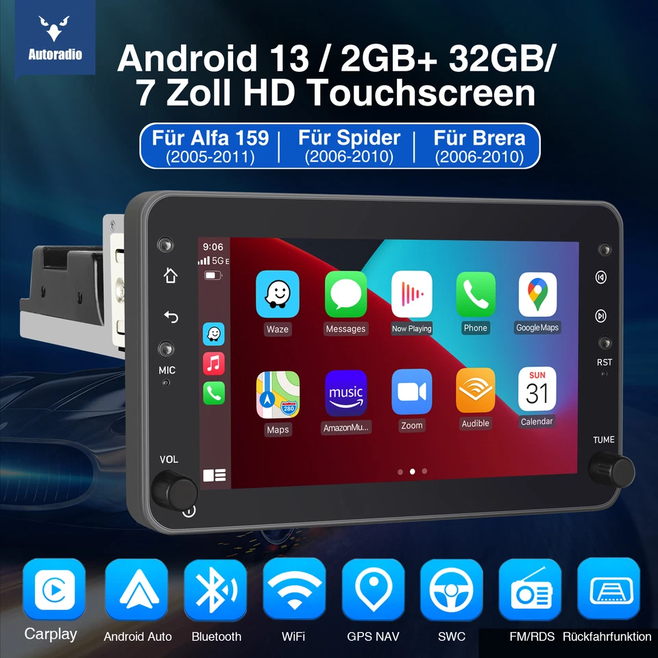 32GB Autoradio Android 14 Carplay GPS Für Alfa Romeo 159 Sportwagen Brera Spider - Bild 3 von 4