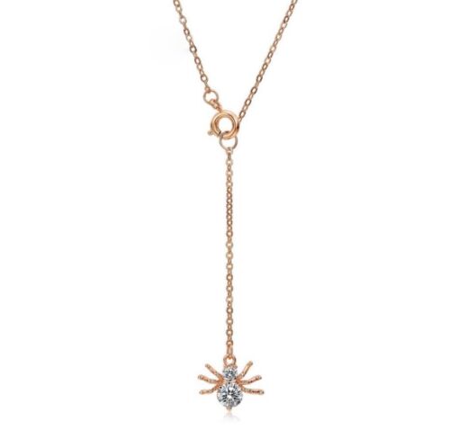 Climbing Spider Y Drop Lariat Cubic Zirconia Dainty Rose Gold Necklace - Picture 1 of 2