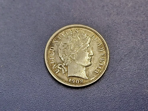 AU 1908-D Barber Dime