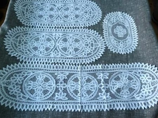 Battenburg Lace Doily Oval White Cotton Handmade Crochet Various Sizes 4 Pieces