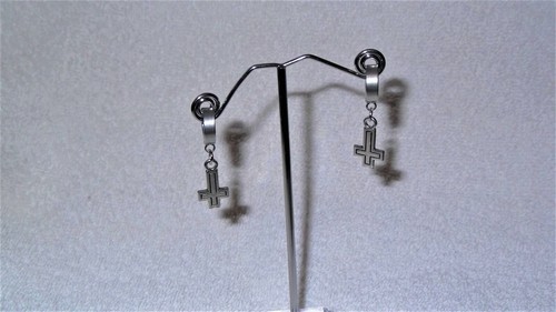 Inverted Upside Down Cross Earrings Jewelry Goth Death Rock Satanic Occult - Picture 2 of 3