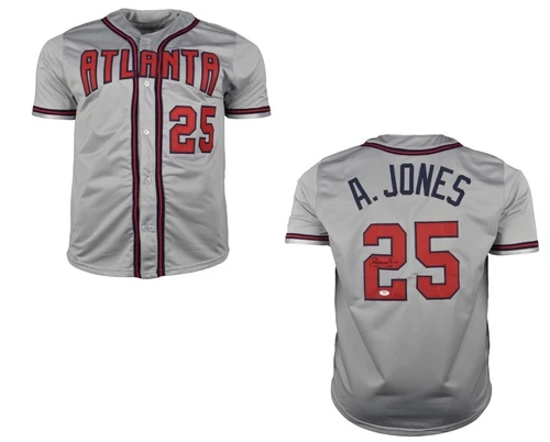 Andruw Jones Autographed Pro-Style Gray Baseball Jersey (JSA)