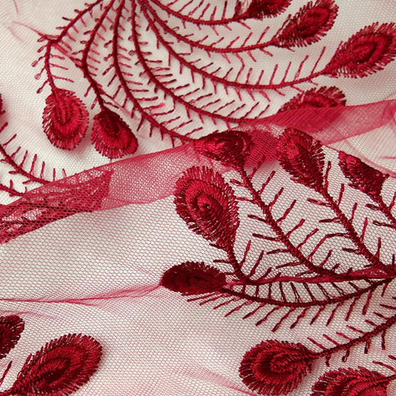 3D Peacock Feathers Lace Fabric Mesh Embroidery for Wedding Dress By Yard - Image 4 of 4