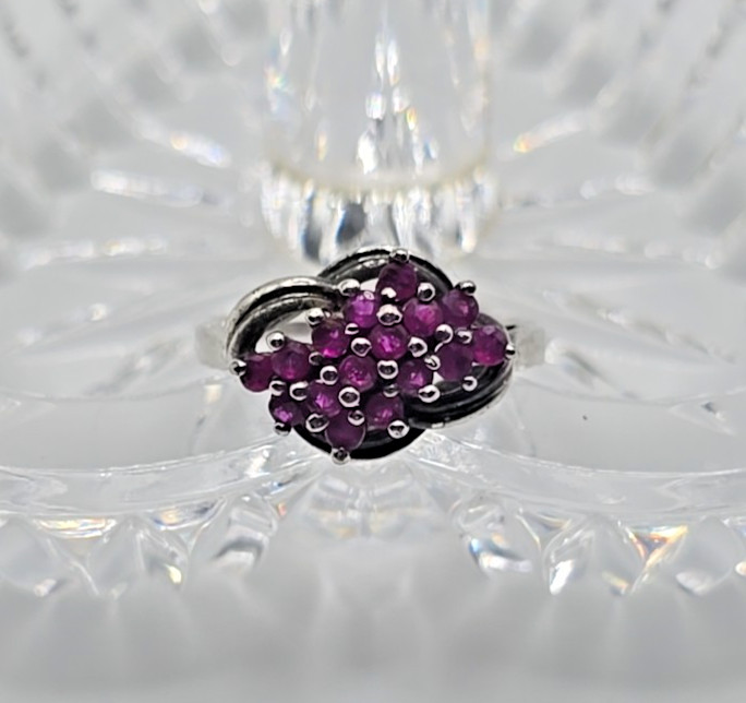 Vintage CT Signed STERLING SILVER Ruby Cluster Ri… - image 10