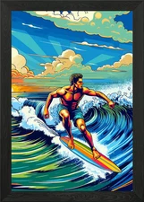 surfing wpap pop art color Framed Wall Art Poster Canvas Print Picture