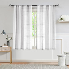 Sheer Gray and White Stripe Farmhouse Curtains Boucle Linen Window Curtain Panel