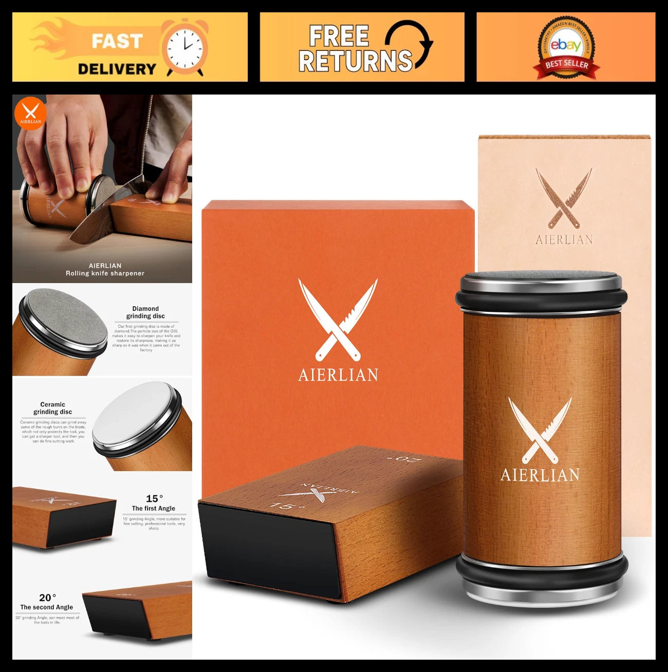 Knife Sharpener Tool Kit - Diamond & Ceramic Sharpening for All Steel Hardness,