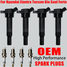 4X OEM Ignition Coil  Iridium Spark Plug For Hyundai Elantra Kia Soul L4 UF651