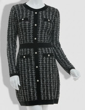 BCX Women's Junior's Black Round-Neck Long-Sleeve Tweed Sweater Dress Size L