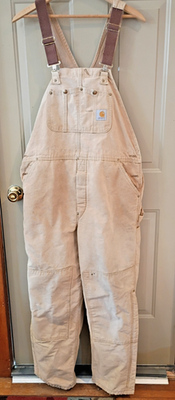 Vintage Carhartt R02 Bib Overalls 42x32 Khaki Light Brown Duck
