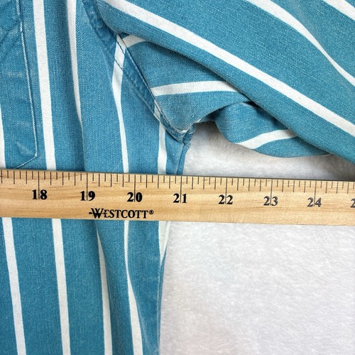 VTG Wrangler Brushpopper Mens L 16x33 Teal Green Striped Western Cowboy Shirt - Picture 7 of 8