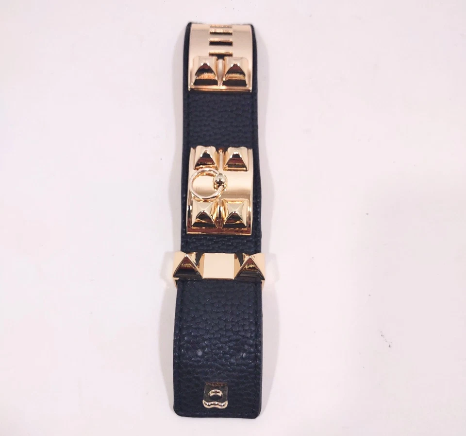 Hermes Paris Collier De Chien Damen Armreif Armband schwarz Leder vergoldet - Bild 2 von 4