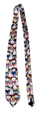 Steven Harris Funny Dressed Up Rabbits Necktie 56” Long Colorful Pink Blue - Image 1 of 4