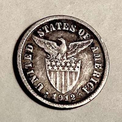 1912 S US Philippines One Silver Ten 10 Centavos - Free US Shipping