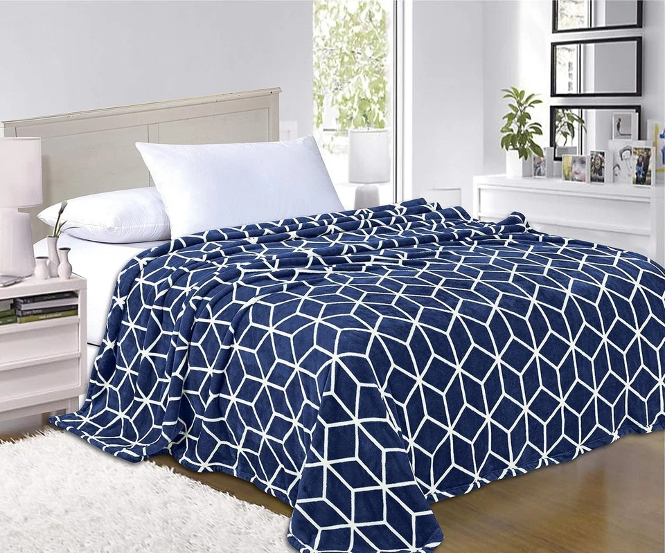 Manta de franela coral azul marino - suavidad de lujo para camas completas/queen 90x90 Foto 3 de 4