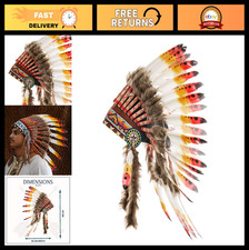 Feather Indian Headdress - Native American Costume Headpiece for Halloween Party