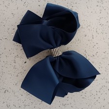 Rhinestone Center Hair Boutique Bow, 7 inch, Navy Blue, School Bow, Cheer Bow