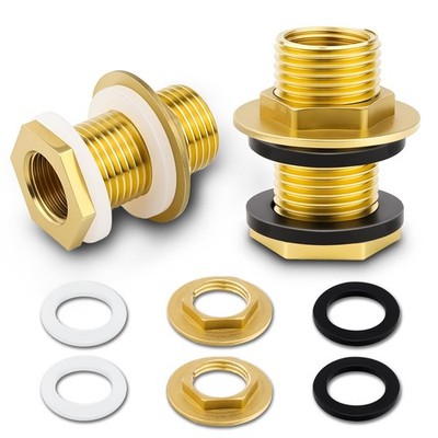 2 Pack Brass Bulkhead Fitting 1/2 NPT Female to 3/4 Male Water Tank Adapter