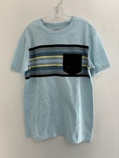 Cat Jack Kid Boys Striped Marled Cotton Blend Pocket Short Sleeve Shirt Blue M