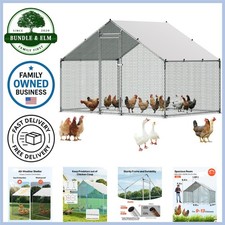 Large Metal Chicken Coop with Run Waterproof Cover Yard Walk-in Poultry Cage