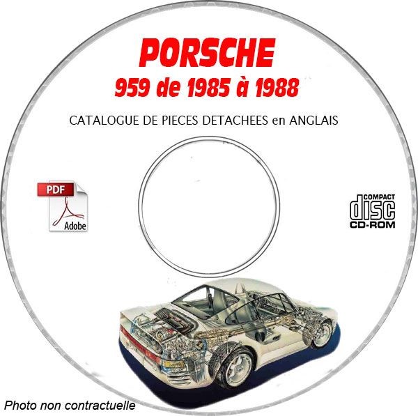 CD-ROM technique de pièces de rechange Porsche 959 de 1985 à 1988 en version anglaise