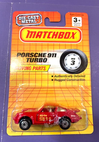 Vintage 1990 Matchbox Red Porsche 911 Turbo M 3 on Hang Card / Blister Pack