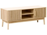 Tv-MöBel Heller Holzfarbton Lamellen-Optik Mit 2 TüRen 2 Regalen Skandi Lynwood