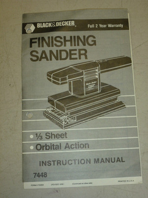 BLACK & DECKER 1/3 SHEET FINISHING SANDER INSTRUCTION MANUAL, 7448 | eBay