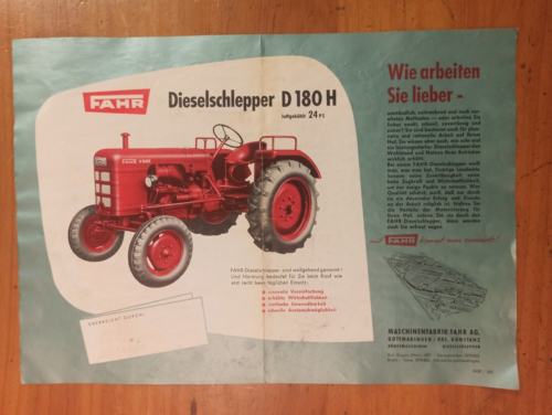 Prospekt FAHR D 180H Traktor Schlepper Brochüre Werbung - Afbeelding 1 van 1
