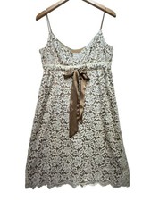 Eliza J Womens Slip Babydoll Dress Size 12 Beige Satin Bow Sleeveless Lace