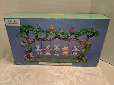 Vintage Easter Bunny Tree House 90's Easter Jubilee Bunnies Swinging 