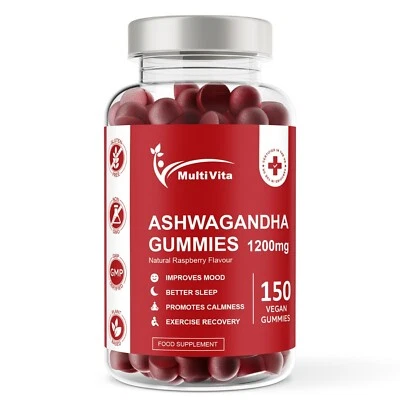 MULTIVITA ASHWAGANDHA GUMMIES 1200MG Per Serving 150 Vegan Gummy Reduce Stress and Anxiety